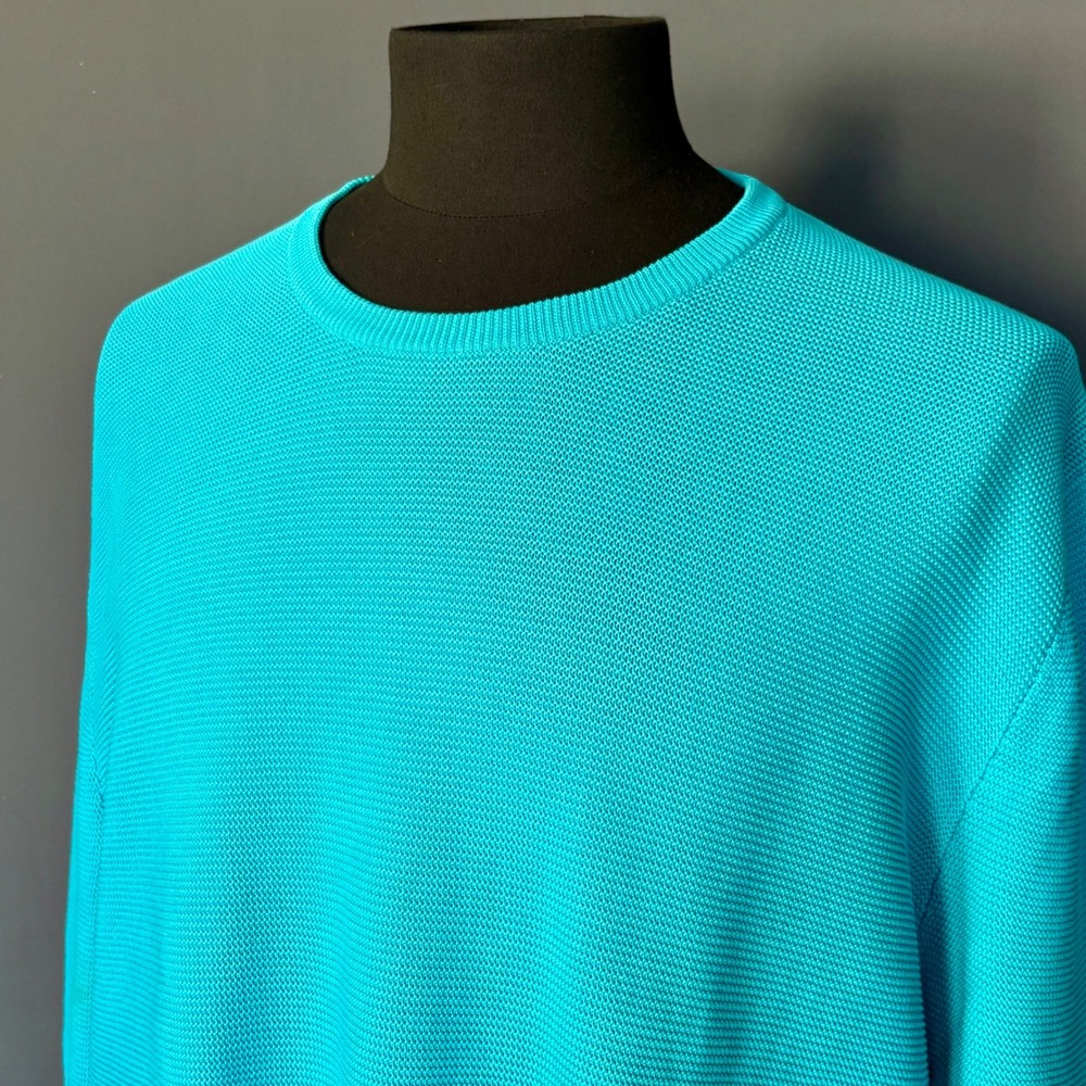 Ralph Lauren Purple Label Honeycomb Knit Sweater | Size XL | Cotton Aqua